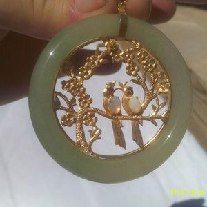 Jade Pendant w/ Fiery Opals & Semi-Precious Stones